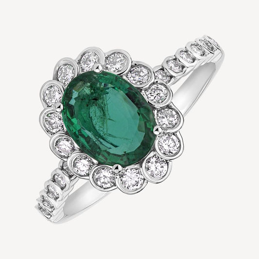 QA Forest Glare Ring with Diamonds and Emeralds - white