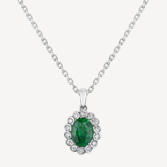 QA Forest Glare Pendant with Diamonds and Emeralds - white
