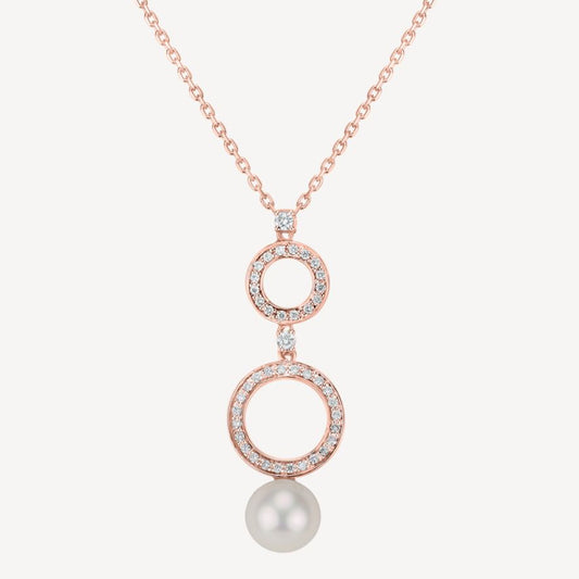 QA Blossom Blush Necklace with Diamonds and Pearls - rose