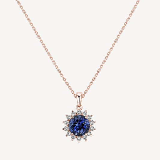QA Frosty Bloom Pendant with Diamonds and Tanzanites - rose