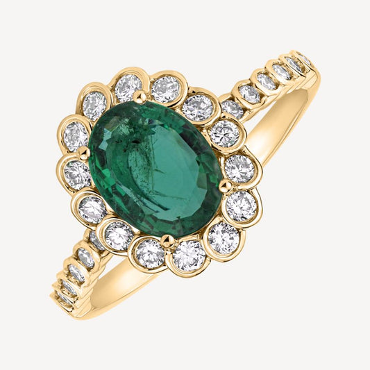 QA Forest Glare Ring with Diamonds and Emeralds - yellow