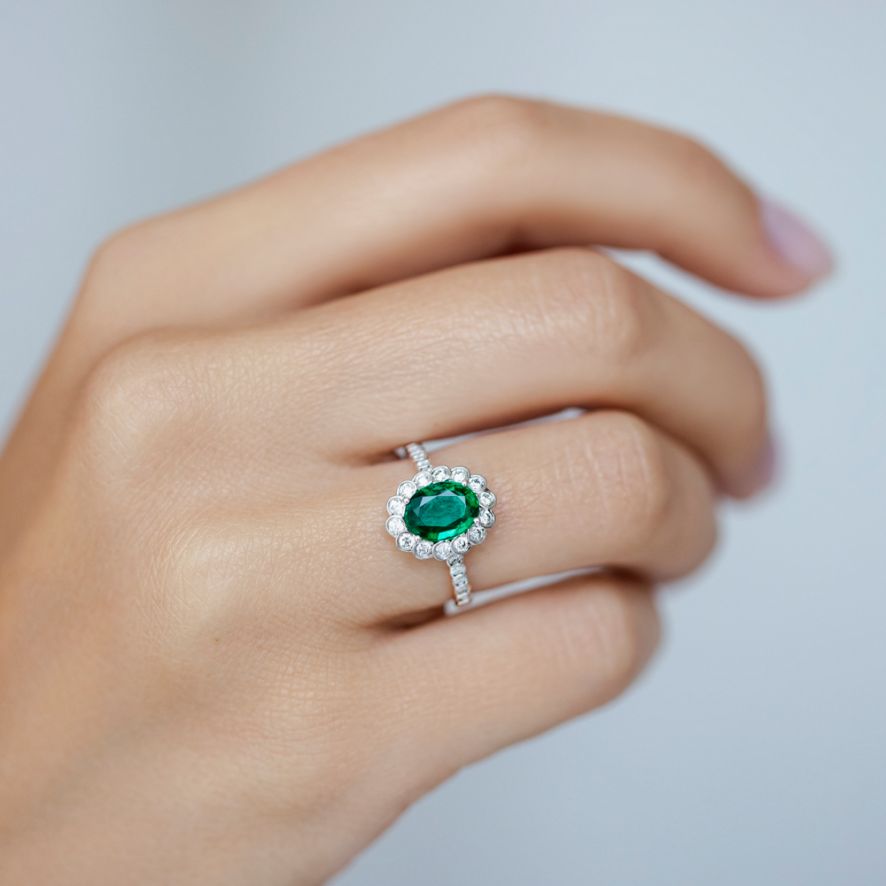 QA Forest Glare Ring with Diamonds and Emeralds - yellow