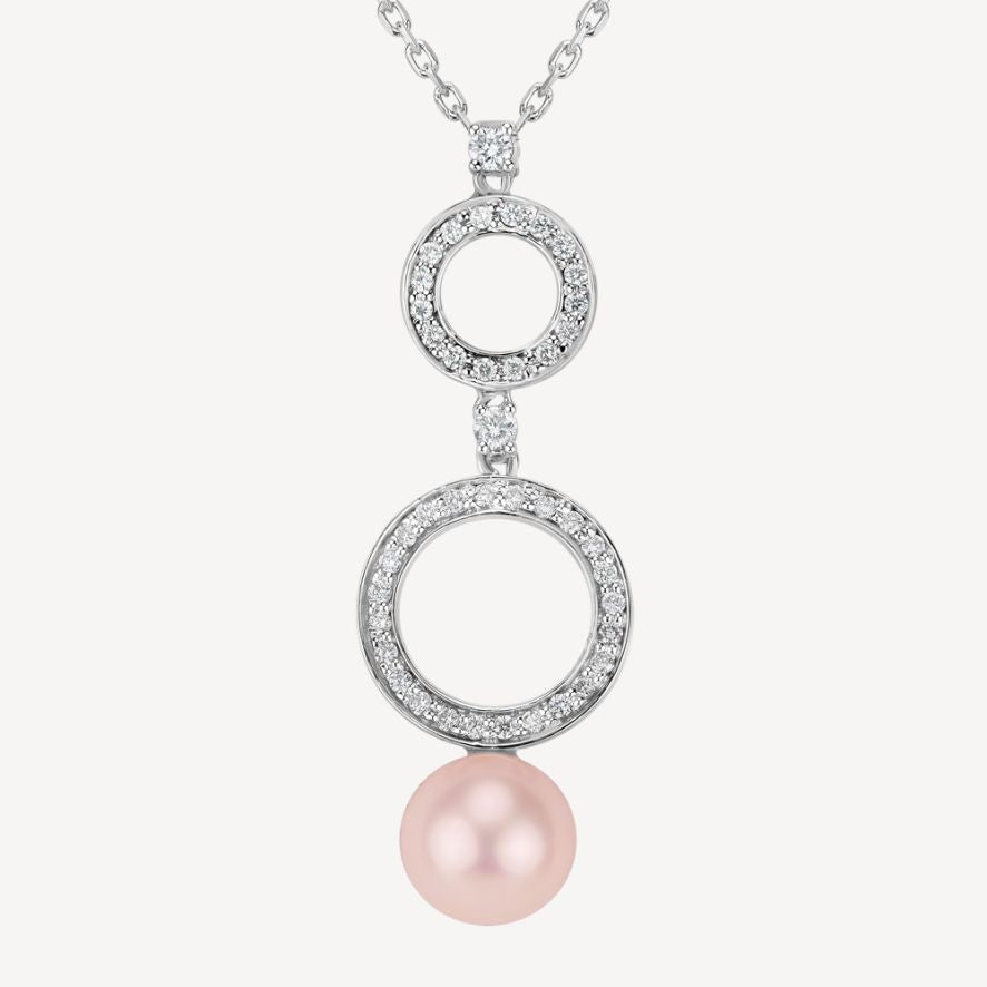 QA Blossom Blush Necklace with Diamonds and Pearls - white