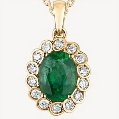 QA Forest Glare Pendant with Diamonds and Emeralds - yellow