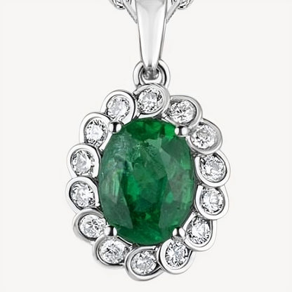 QA Forest Glare Pendant with Diamonds and Emeralds - white