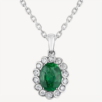 QA Forest Glare Pendant with Diamonds and Emeralds - white