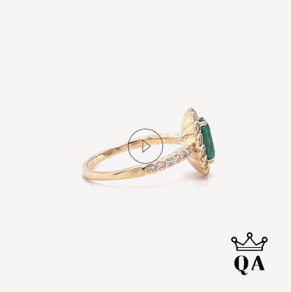 QA Forest Glare Ring with Diamonds and Emeralds - yellow